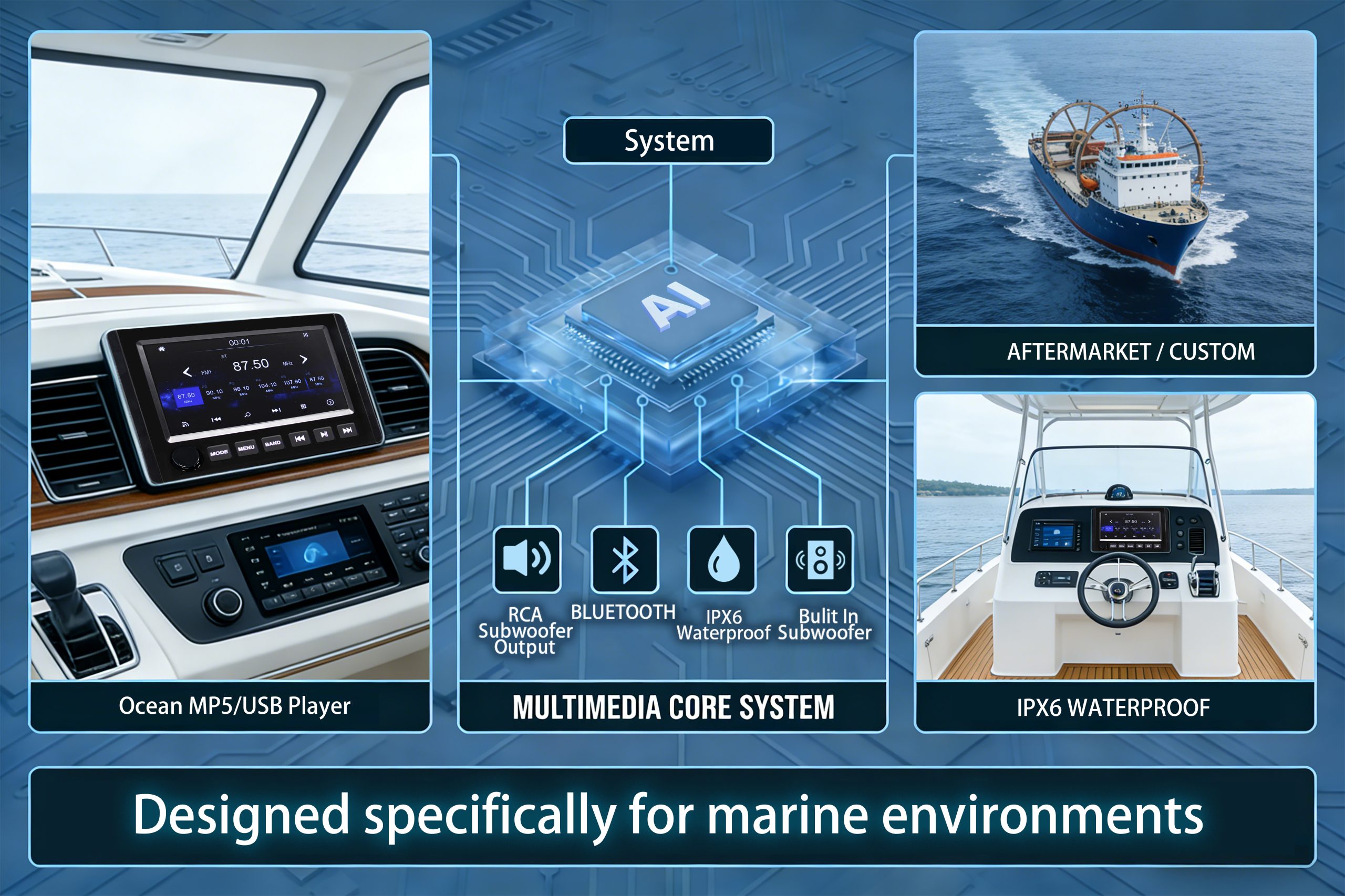 Marine multimedia on boat console